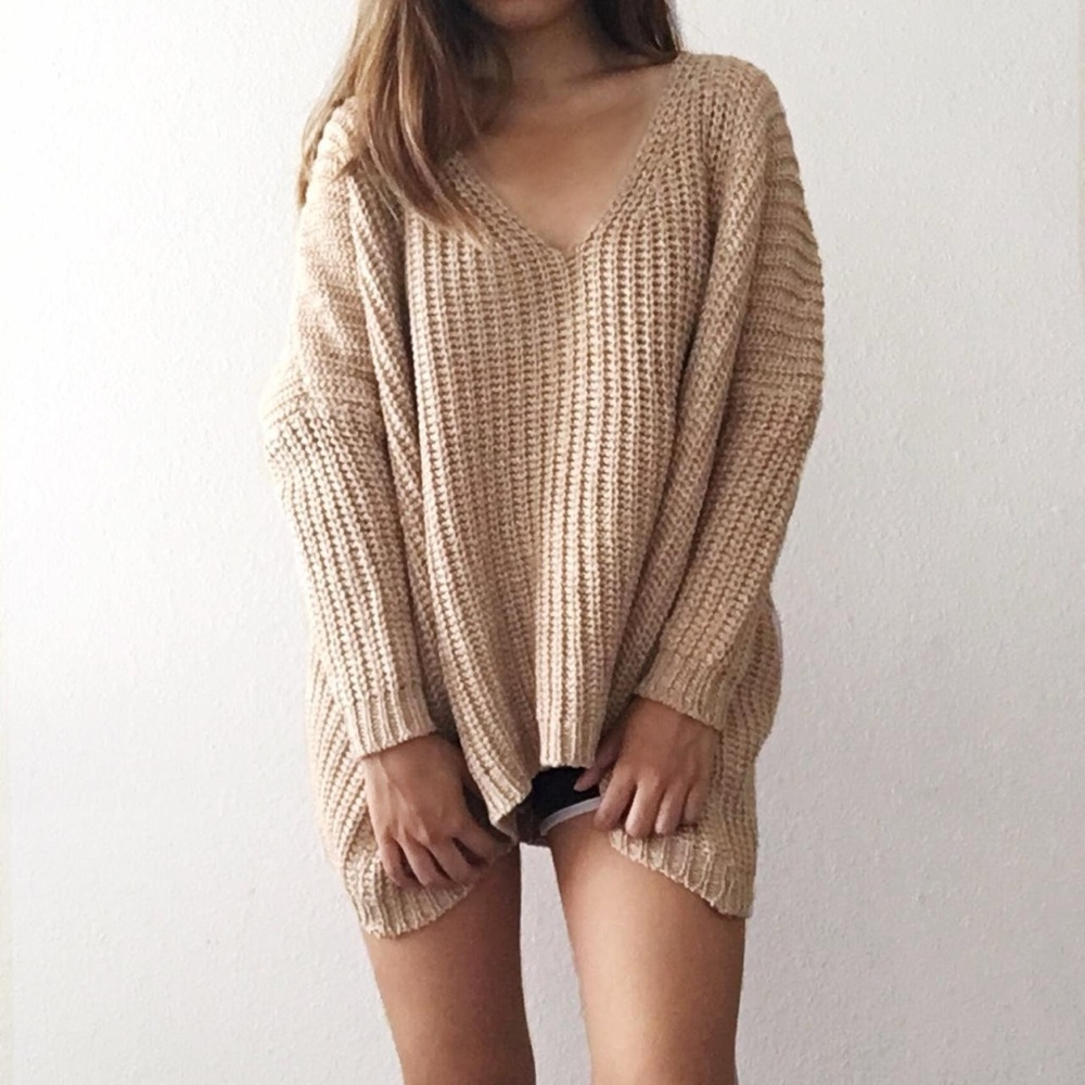 Super Oversized Tan/Beige & White Gradient Knit Sweater